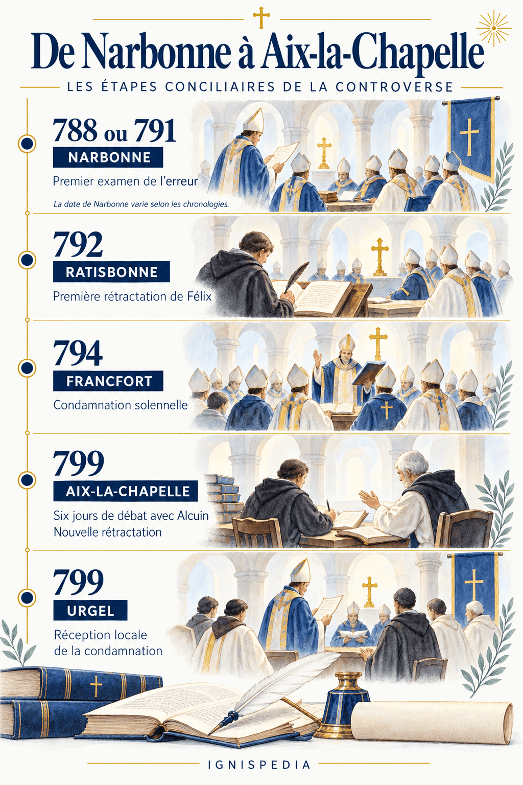 Les étapes conciliaires de Narbonne à Urgel, de 791 à 799