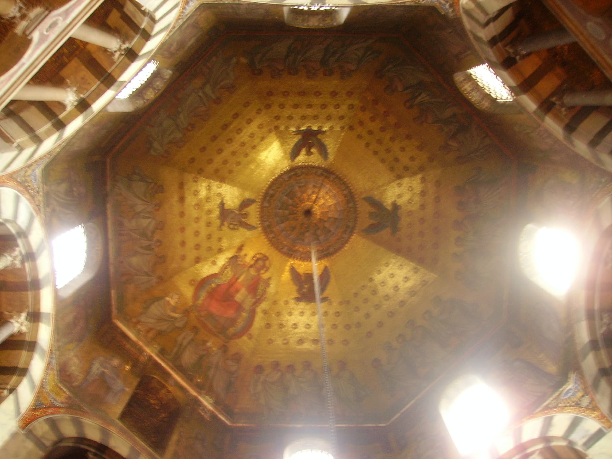 Dome mosaic of the octagon of Aachen Cathedral, the Palatine Chapel built by Charlemagne