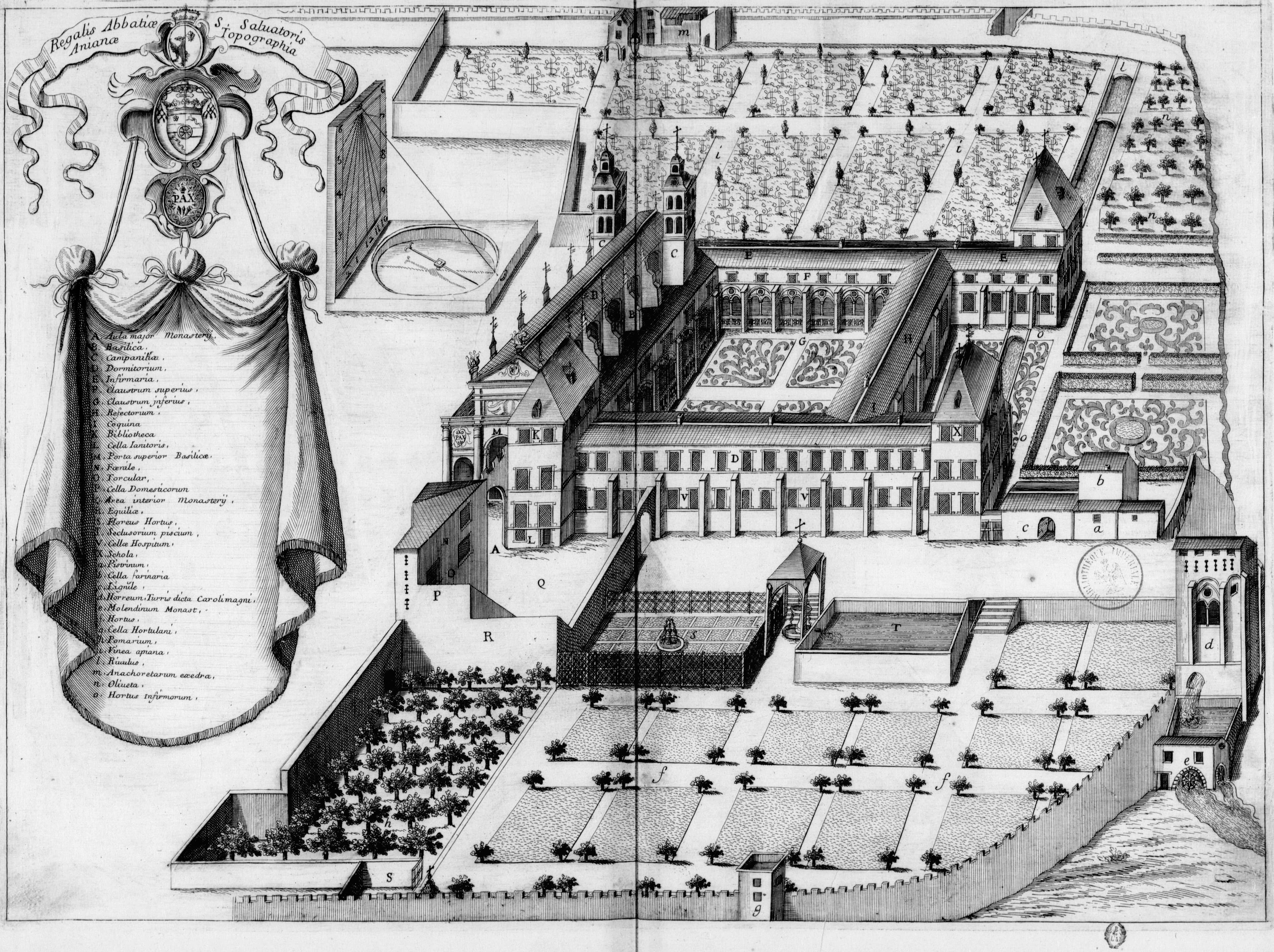 Saint-Sauveur d'Aniane Abbey, 17th-century engraving from the Monasticon Gallicanum