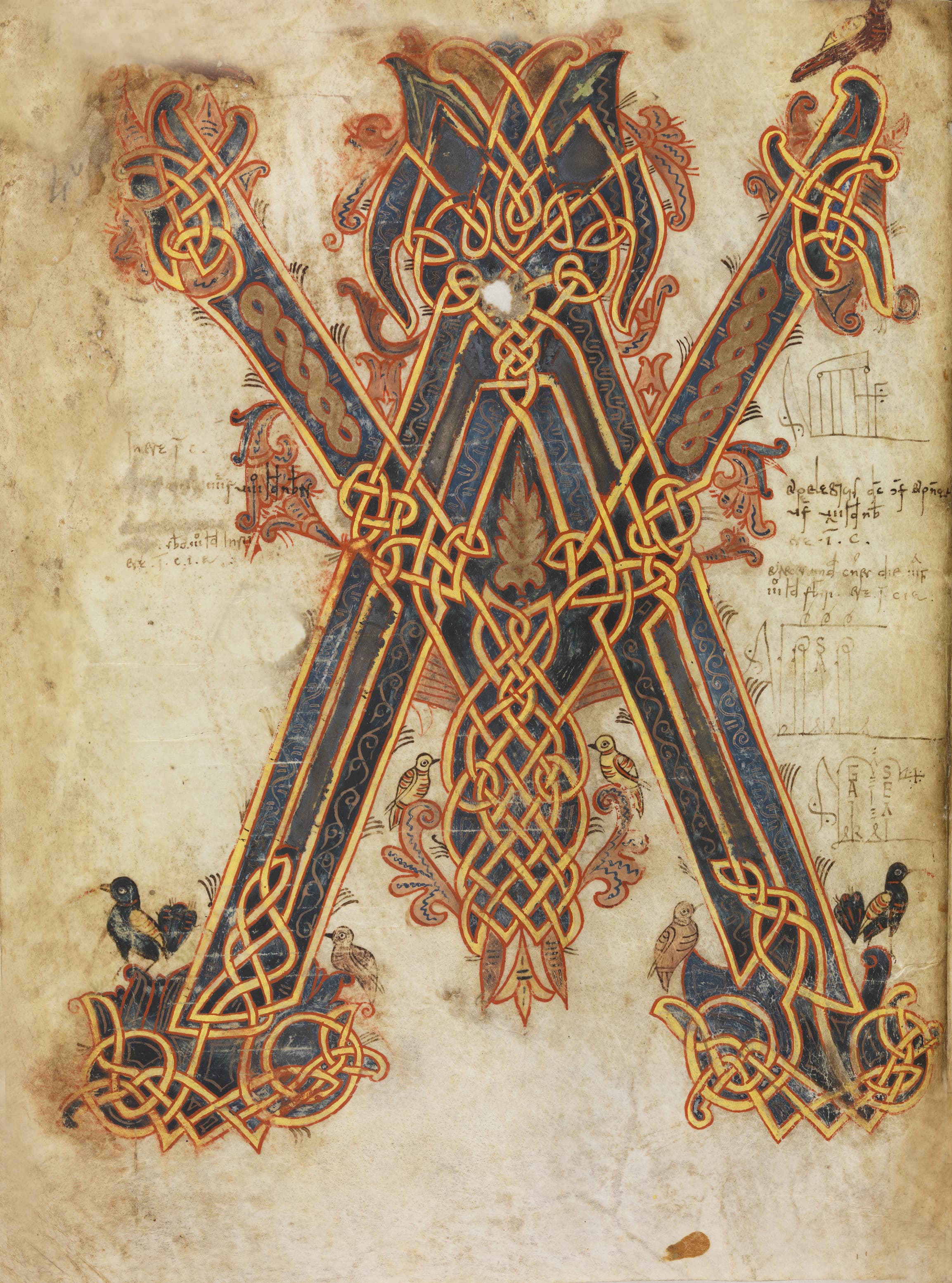 Interlaced initial with birds, folio 4v of the Visigothic-Mozarabic Antiphonary of León Cathedral, around the 10th century