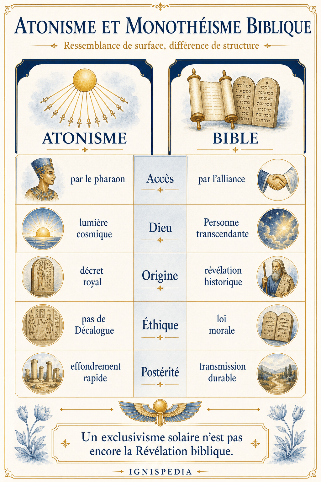 Tabella visuale che confronta l'atonismo e il monoteismo biblico