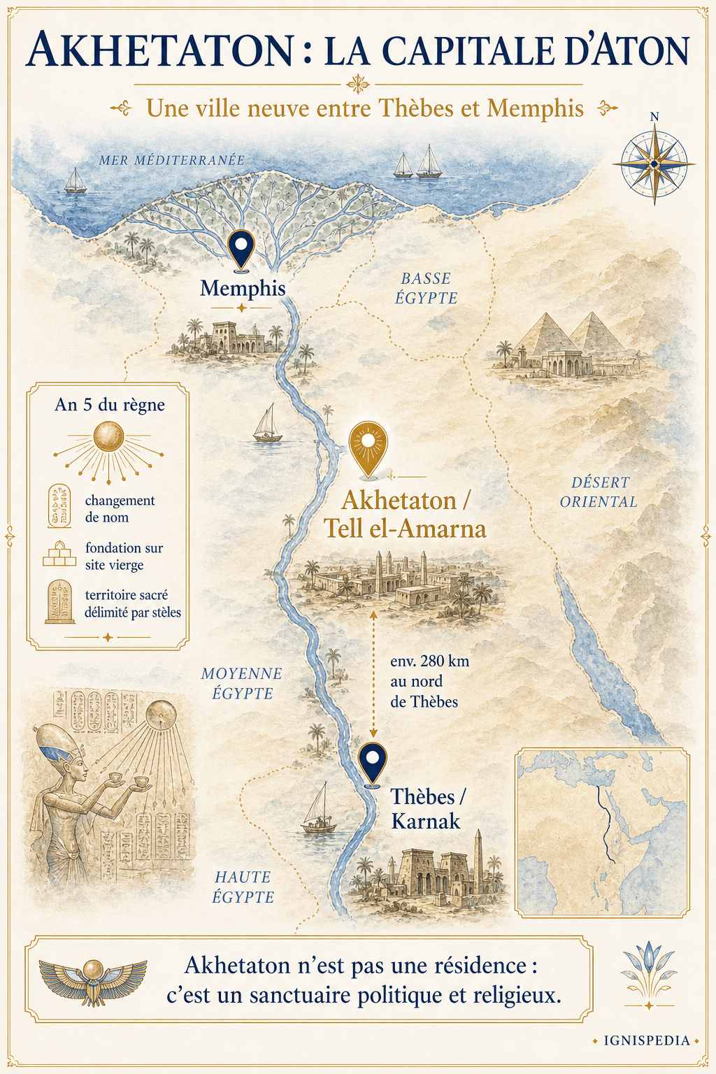 Carta dell'antico Egitto con Menfi, Akhetaton Tell el-Amarna e Tebe Karnak