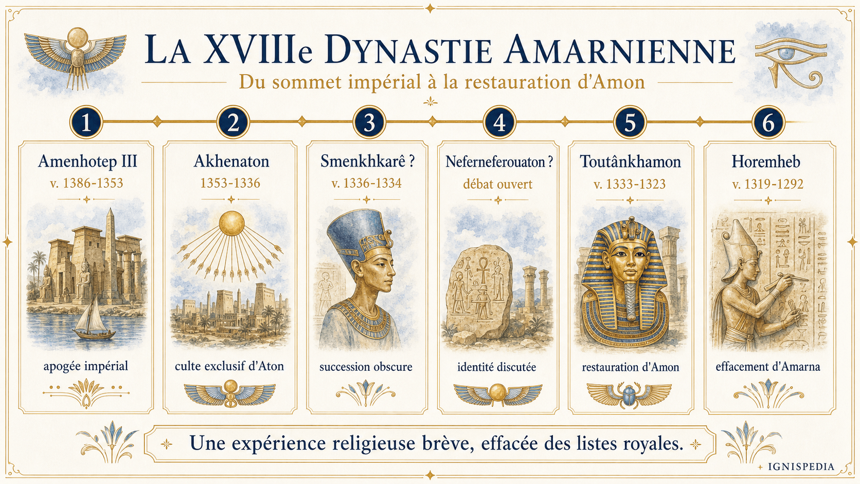 Fregio cronologico della XVIII dinastia amarniana, da Amenhotep III a Horemheb