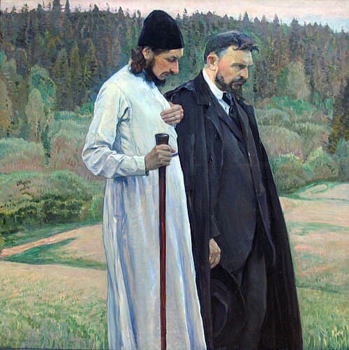 Sergio Bulgákov y Pável Florenski en Filósofos, cuadro de 1917 de Mijaíl Nesterov