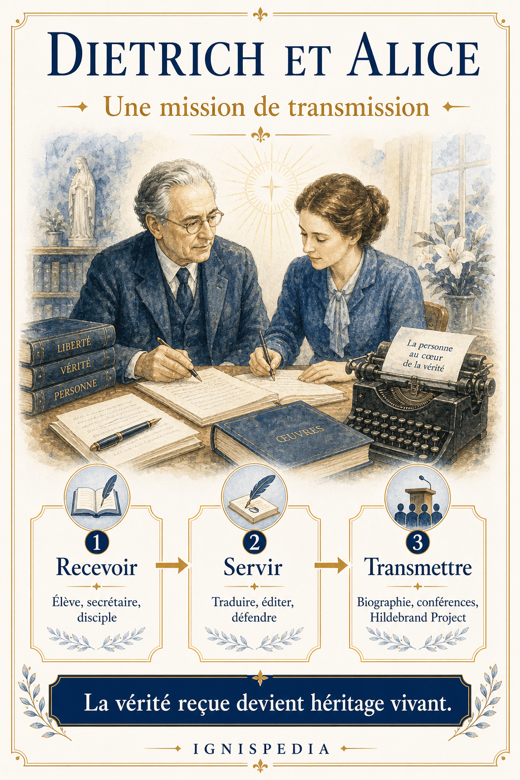 Infographie sur Dietrich et Alice von Hildebrand et leur mission de transmission philosophique