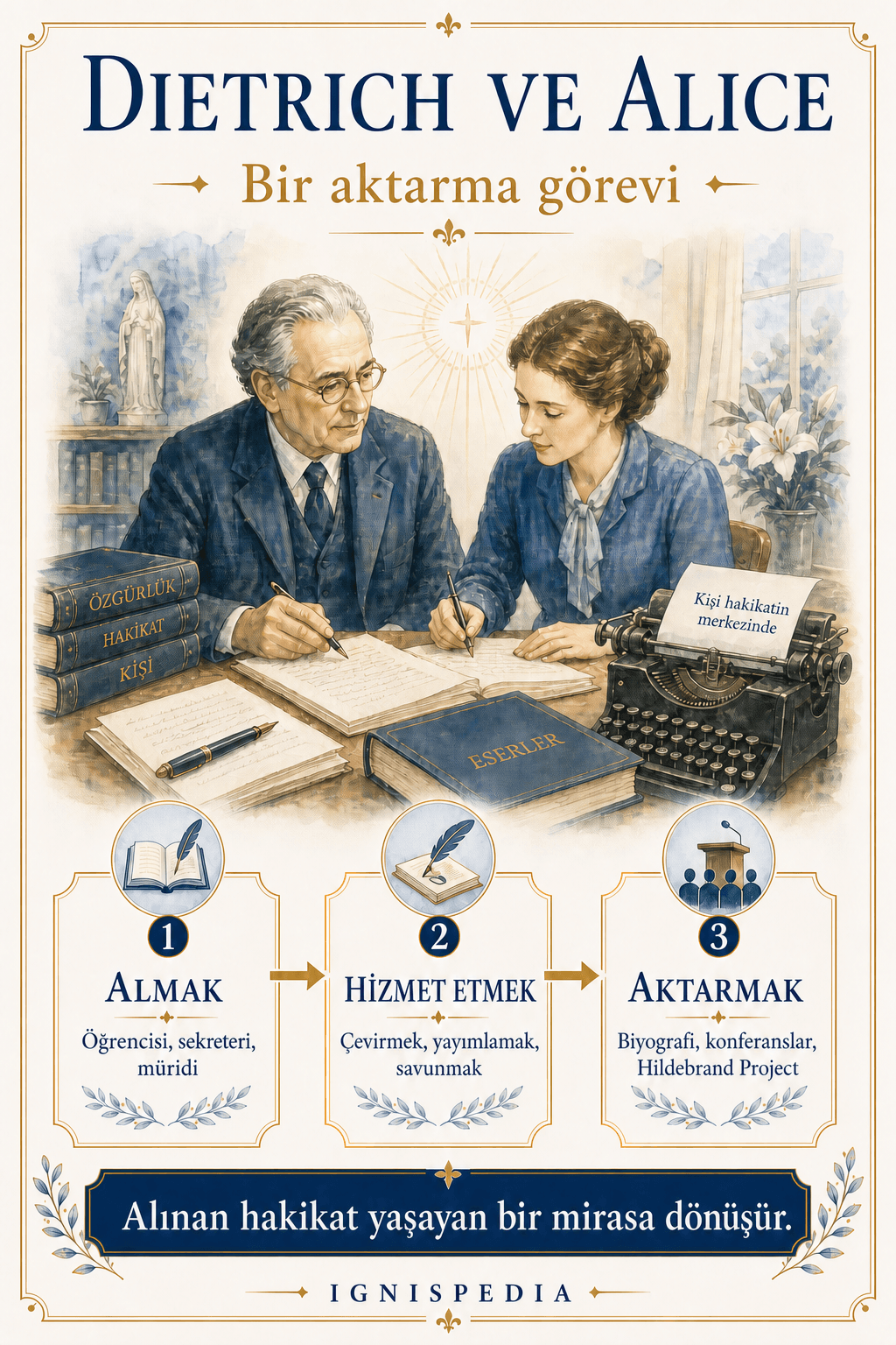 Dietrich ve Alice von Hildebrand’ın felsefî mirası aktarma görevini anlatan Türkçe infografik