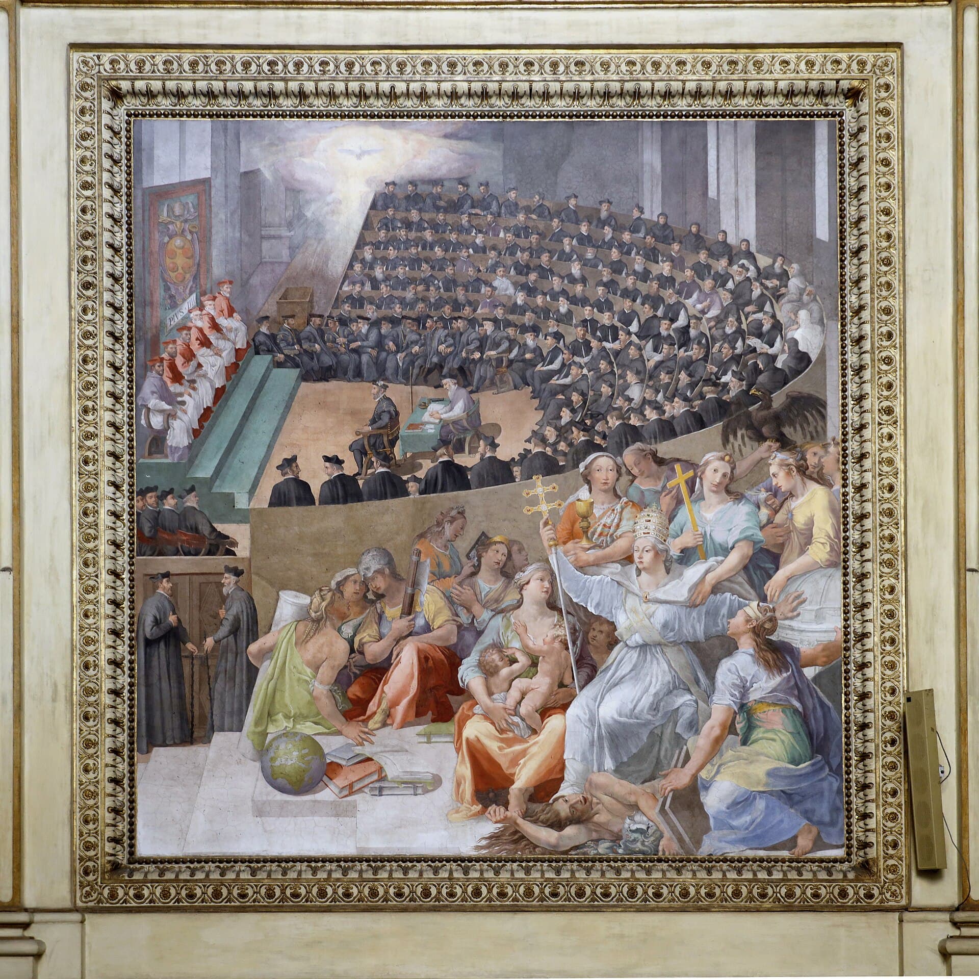 Affresco del Concilio di Trento in sessione, di Pasquale Cati, 1588, chiesa di Santa Maria in Trastevere, Roma