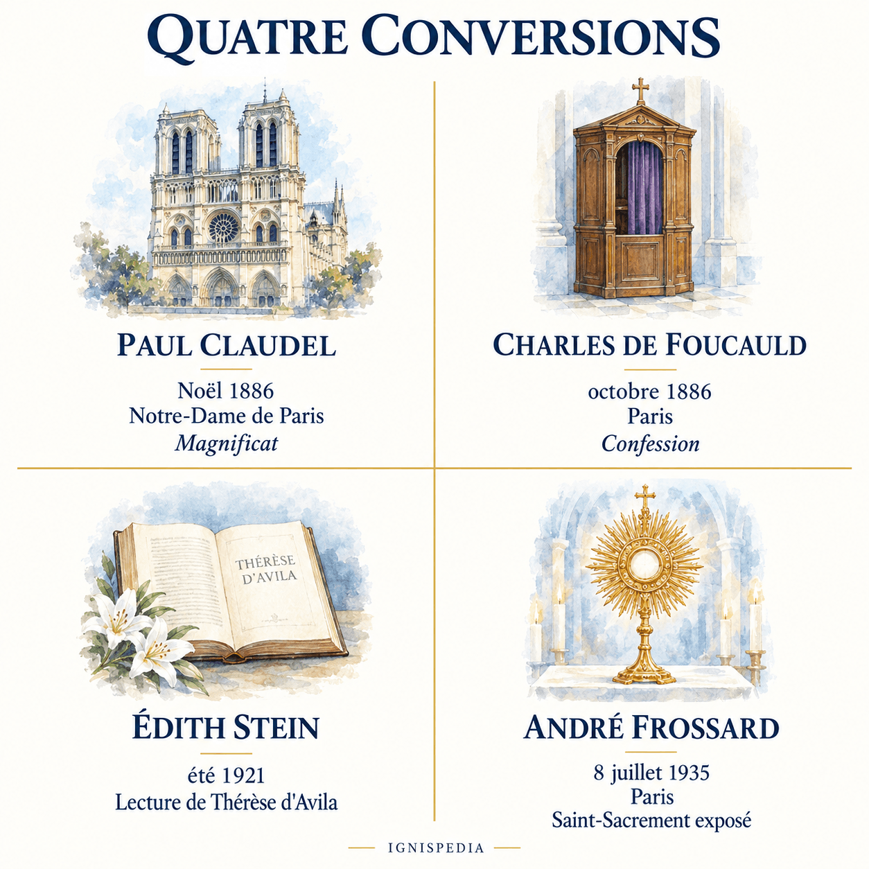 Quatre conversions catholiques comparées : Paul Claudel, Charles de Foucauld, Édith Stein et André Frossard