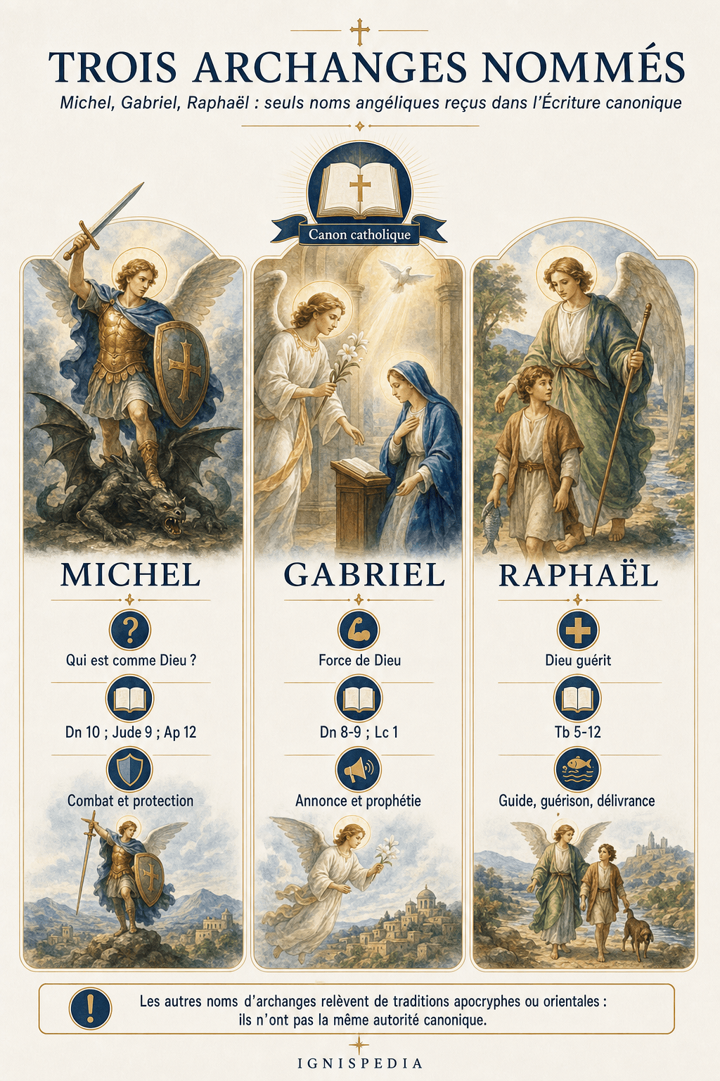 Triptyque des trois archanges nommés dans l'Écriture canonique : Michel, Gabriel et Raphaël