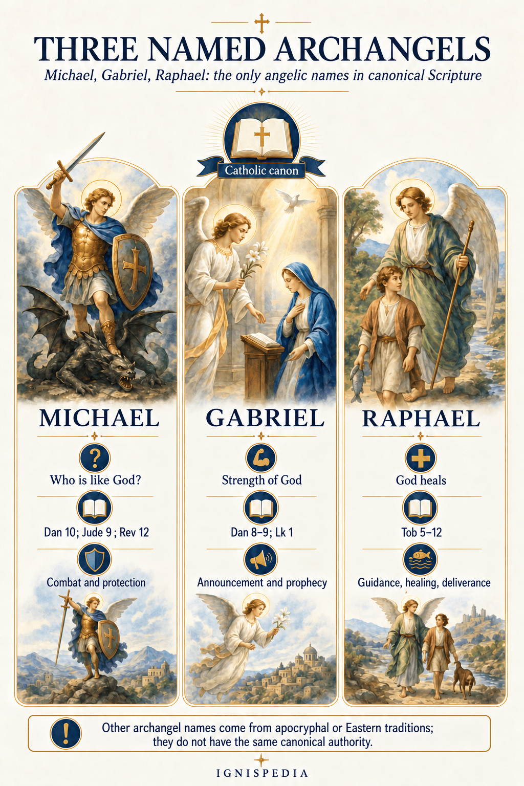 Triptych of the three archangels named in canonical Scripture: Michael, Gabriel and Raphael