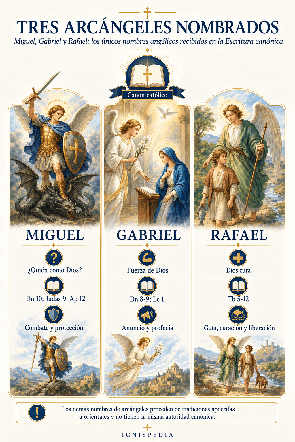 Tríptico de los tres arcángeles nombrados en la Escritura canónica: Miguel, Gabriel y Rafael