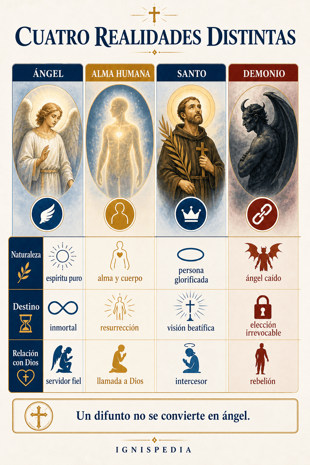 Matriz doctrinal que distingue ángel, alma humana, santo y demonio
