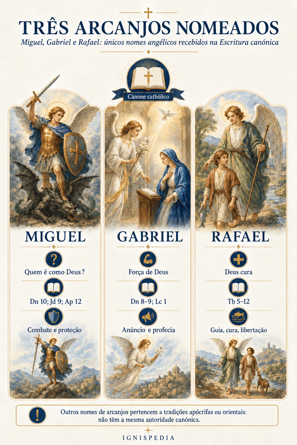 Tríptico dos três arcanjos nomeados na Escritura canónica: Miguel, Gabriel e Rafael