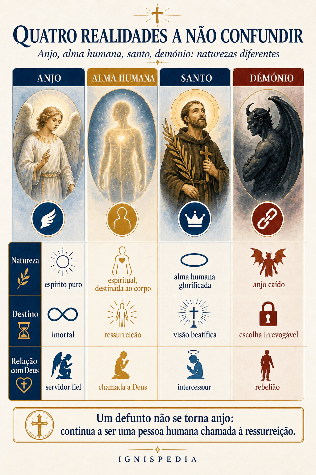 Matriz doutrinal que distingue anjo, alma humana, santo e demónio