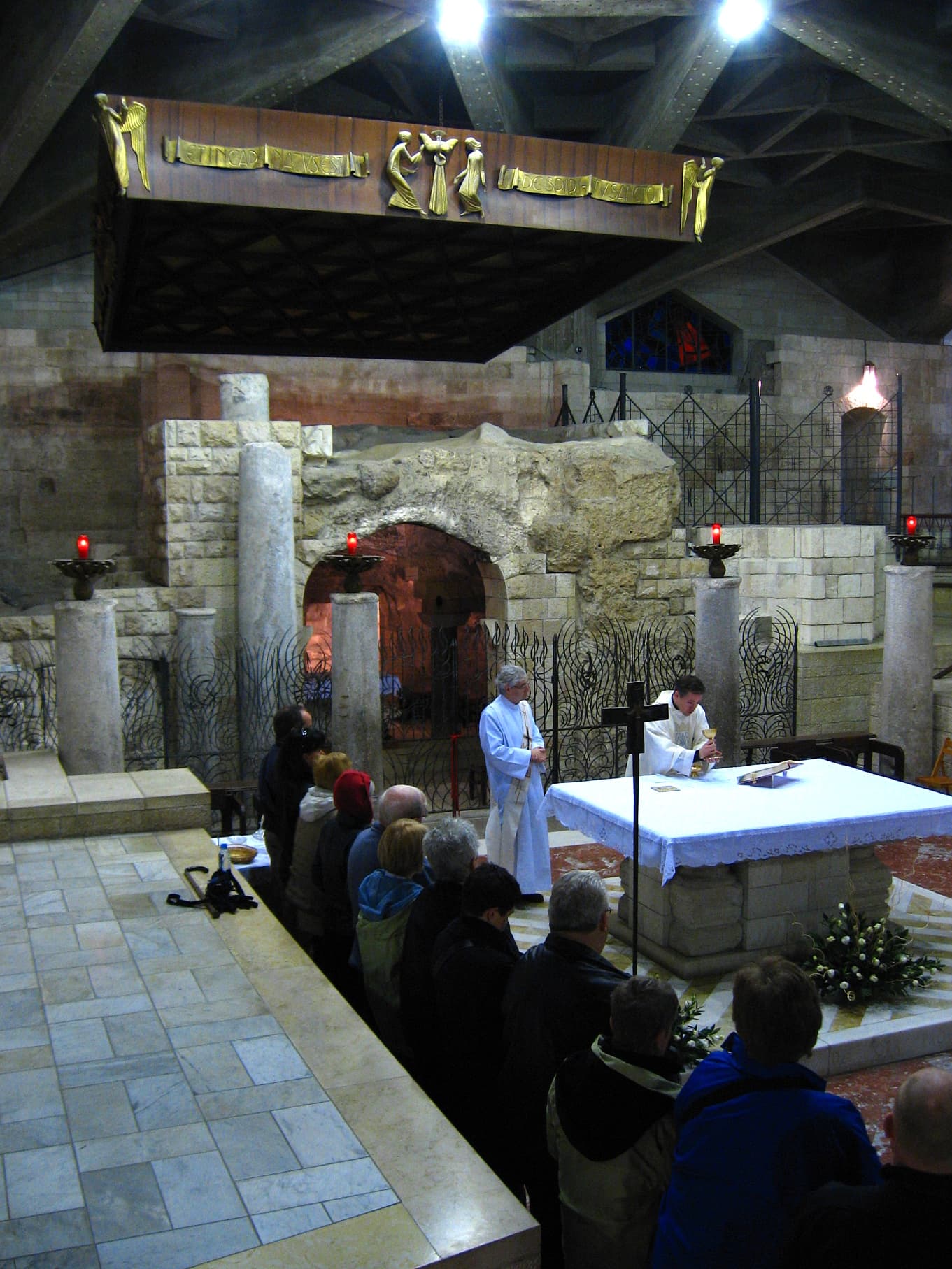 Mass celebrated in the grotto of the Annunciation in Nazareth