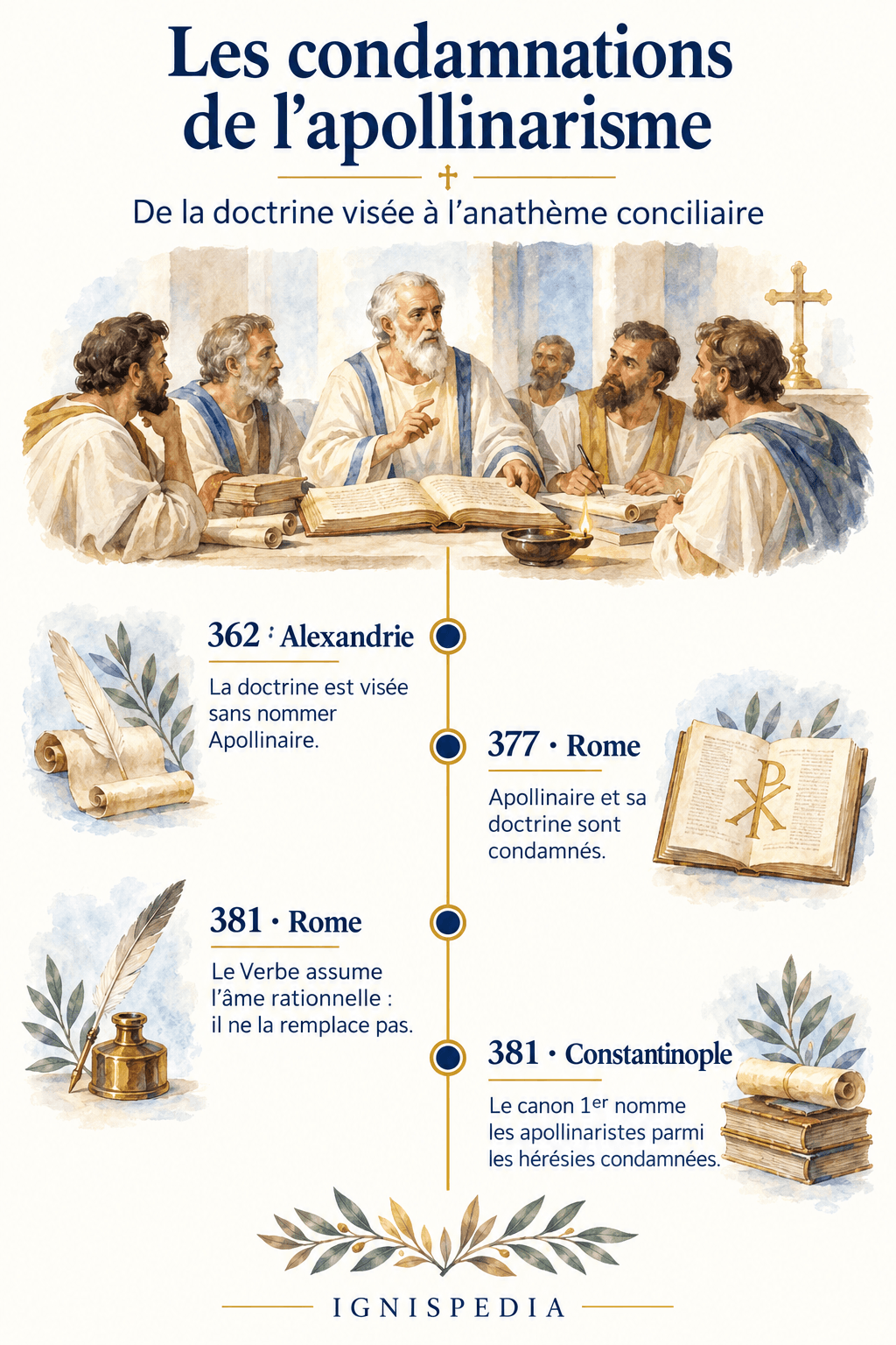 Alexandrie 362, Rome 377 et 381, Constantinople 381 : condamnations de l’apollinarisme