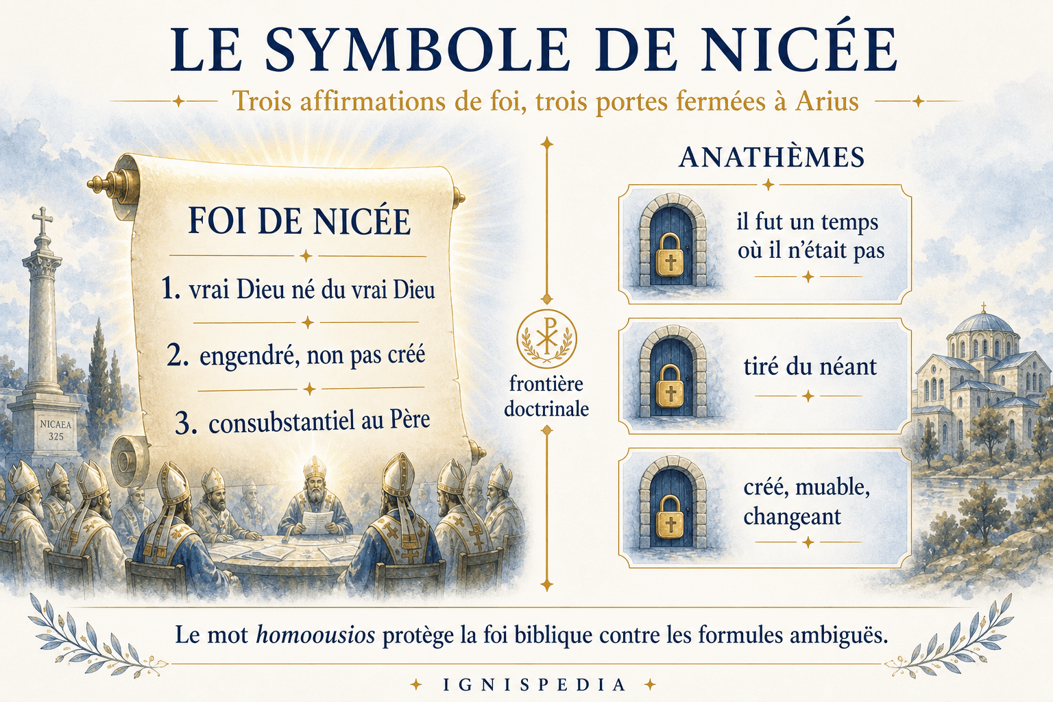Infographie Ignispedia : le Symbole de Nicée et ses anathèmes contre Arius