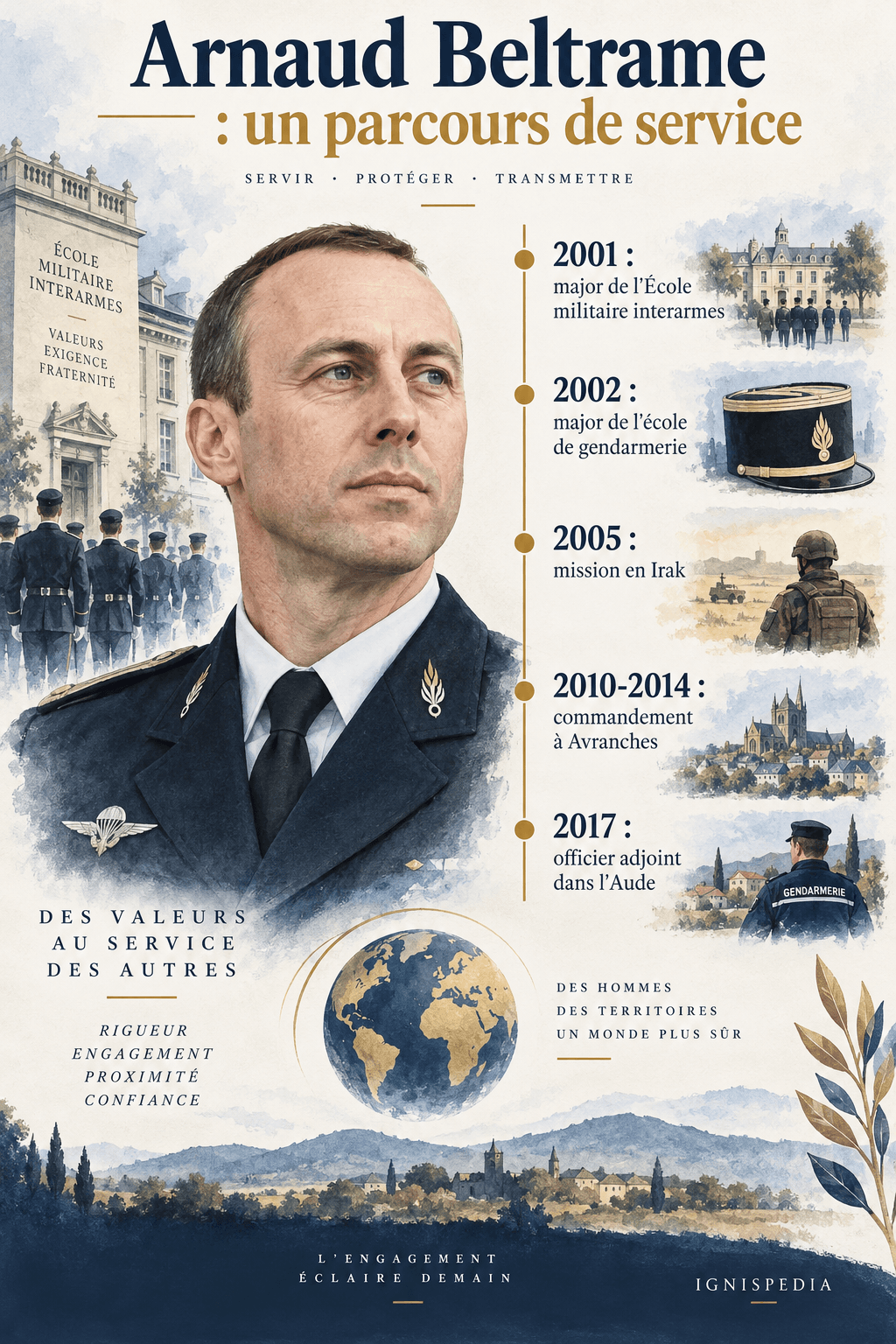 Cinq repères du parcours d'Arnaud Beltrame de 2001 à 2017