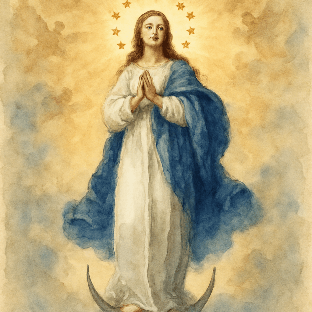 La Vierge Marie revêtue du soleil, la lune sous ses pieds, couronnée de douze étoiles, dans l'iconographie de l'Assomption.