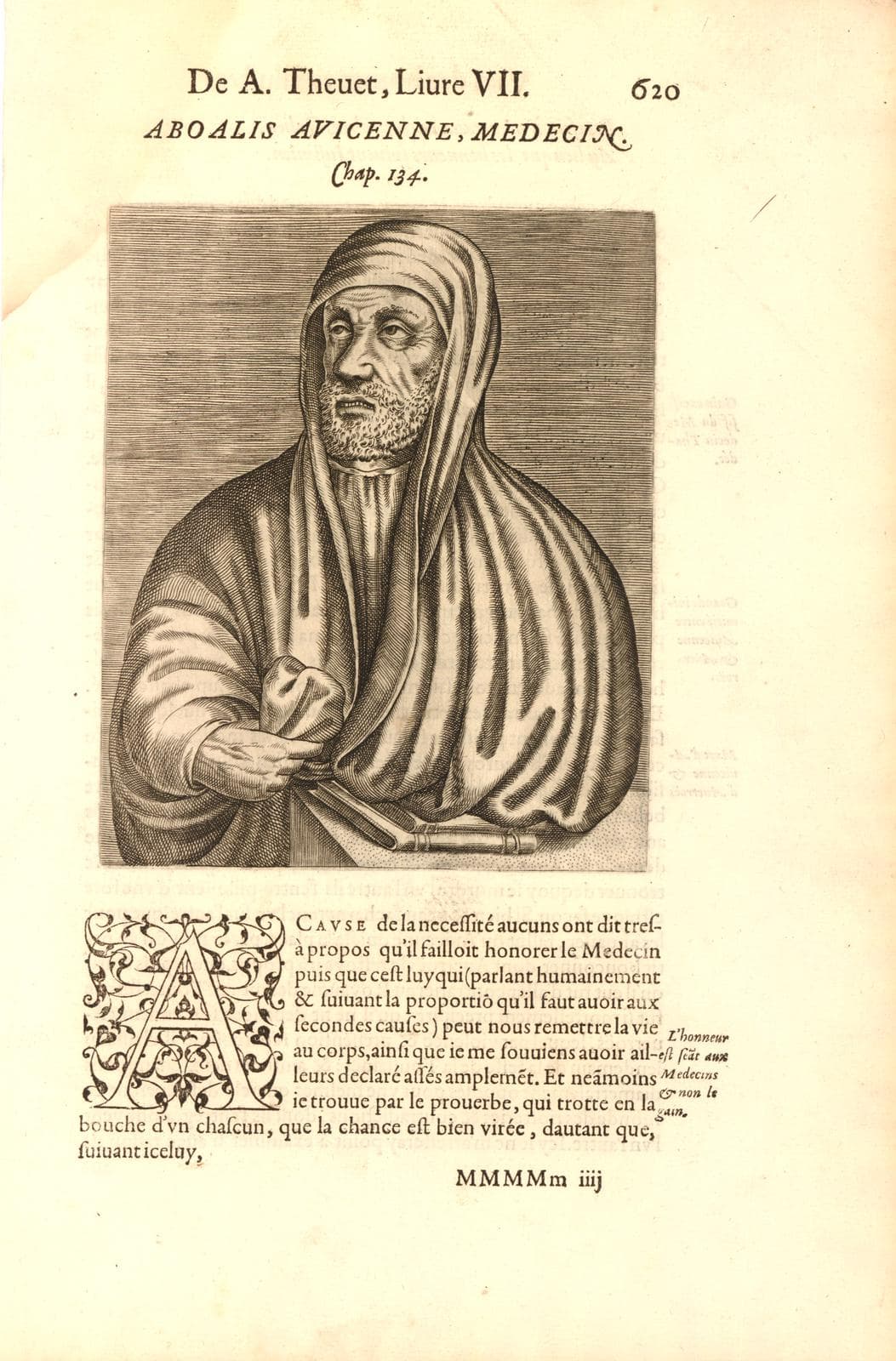 Raffigurazione tarda di Avicenna pubblicata da André Thevet nel 1584, senza valore di ritratto autentico