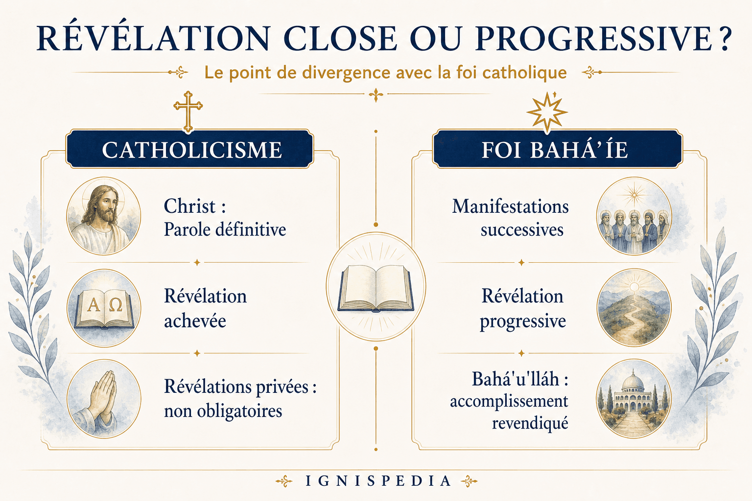 Comparaison entre révélation close catholique et révélation progressive bahá'íe