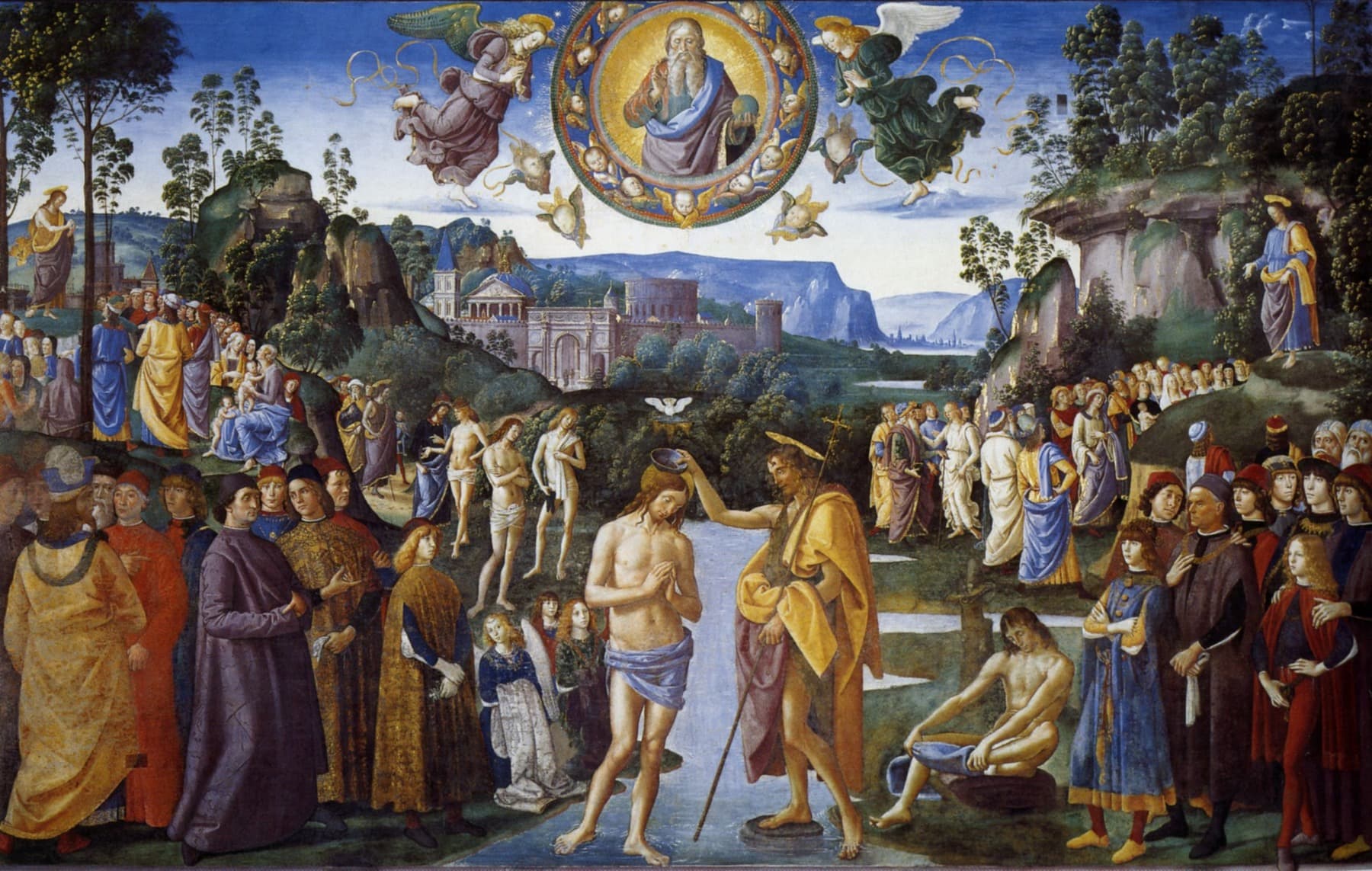 Le Baptême du Christ, fresque du Pérugin et de son atelier dans la chapelle Sixtine.