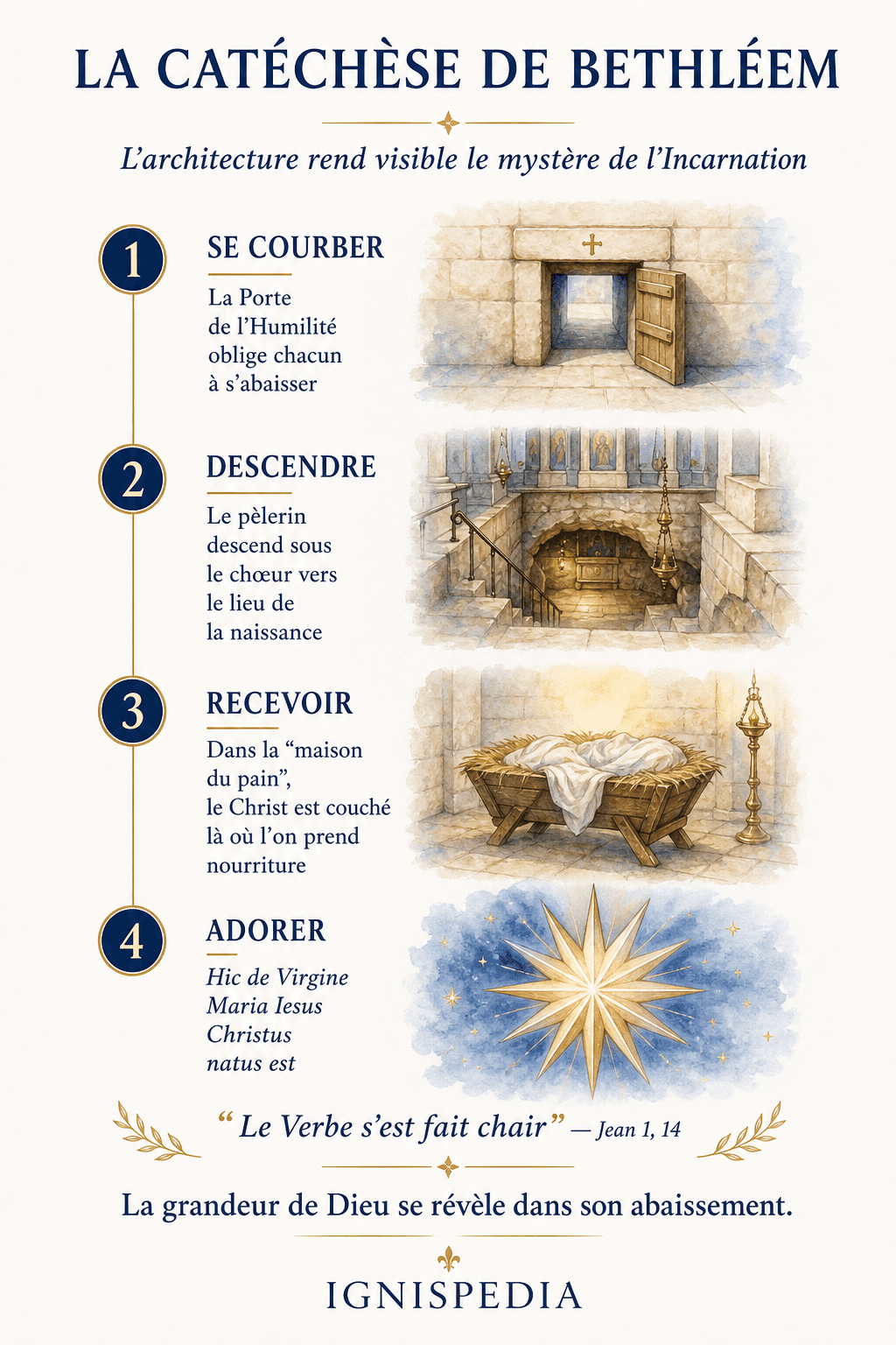 Catéchèse visuelle de la Porte de l'Humilité, de la grotte, de la mangeoire et de l'étoile