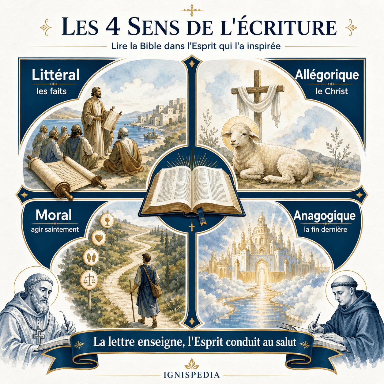 Infographie des quatre sens de l'Écriture selon la tradition catholique