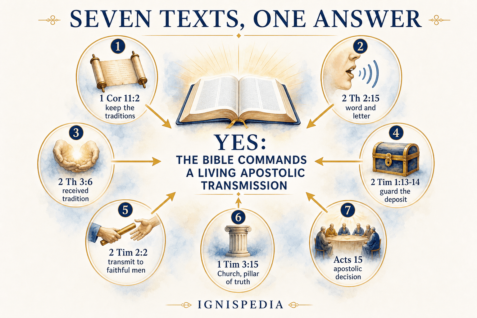 Summary of seven biblical texts attesting to the living apostolic transmission