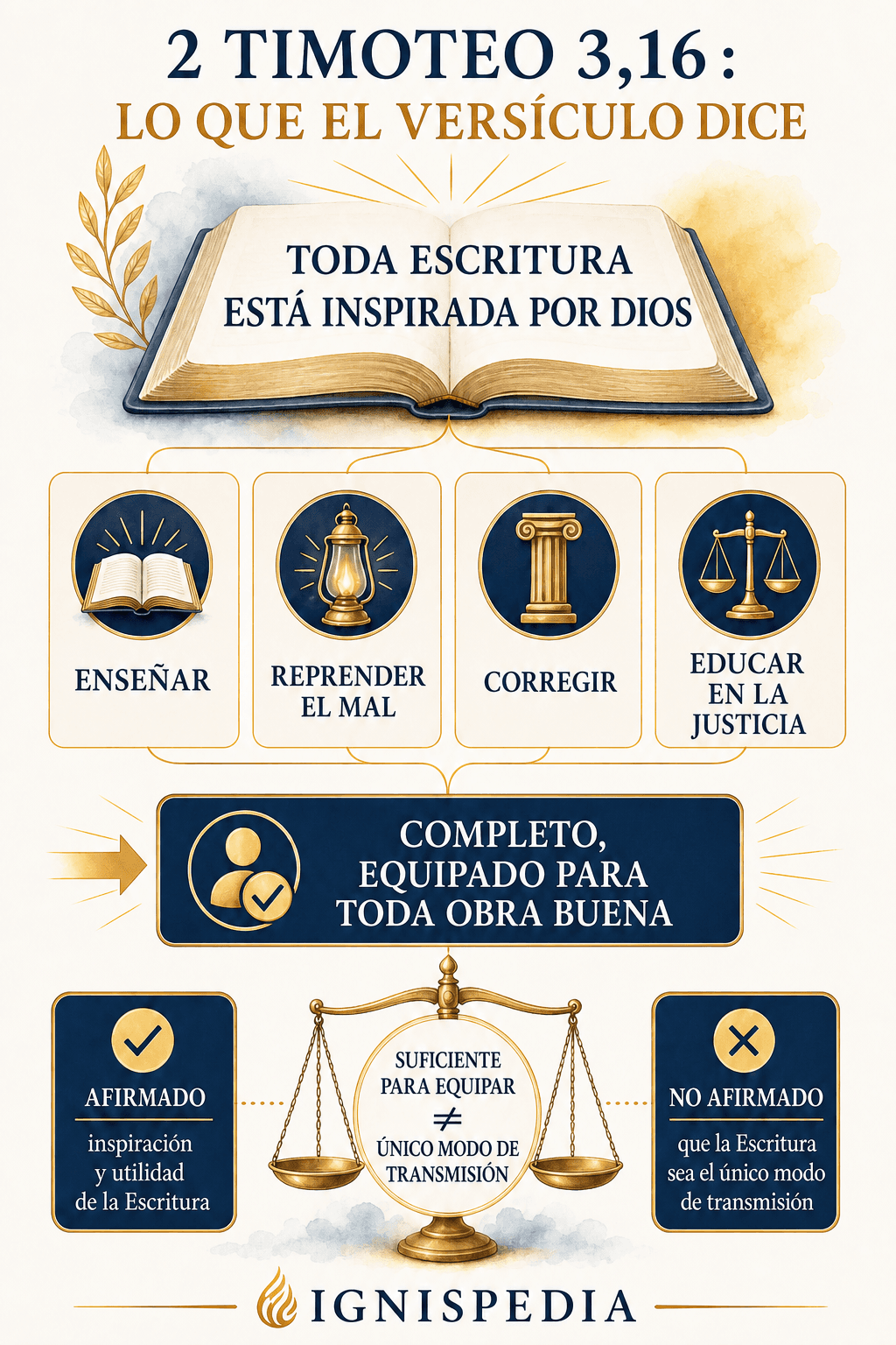 Infografía que distingue lo que 2 Timoteo 3,16 afirma sobre la Escritura y lo que no afirma
