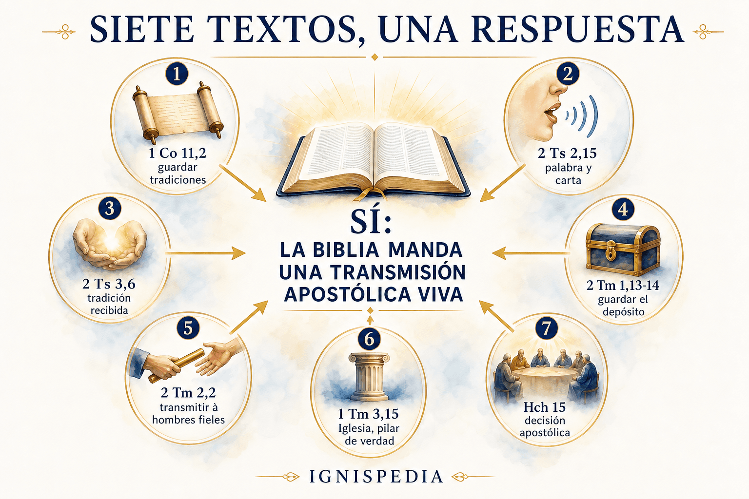 Síntesis de siete textos bíblicos que atestiguan la transmisión apostólica viva