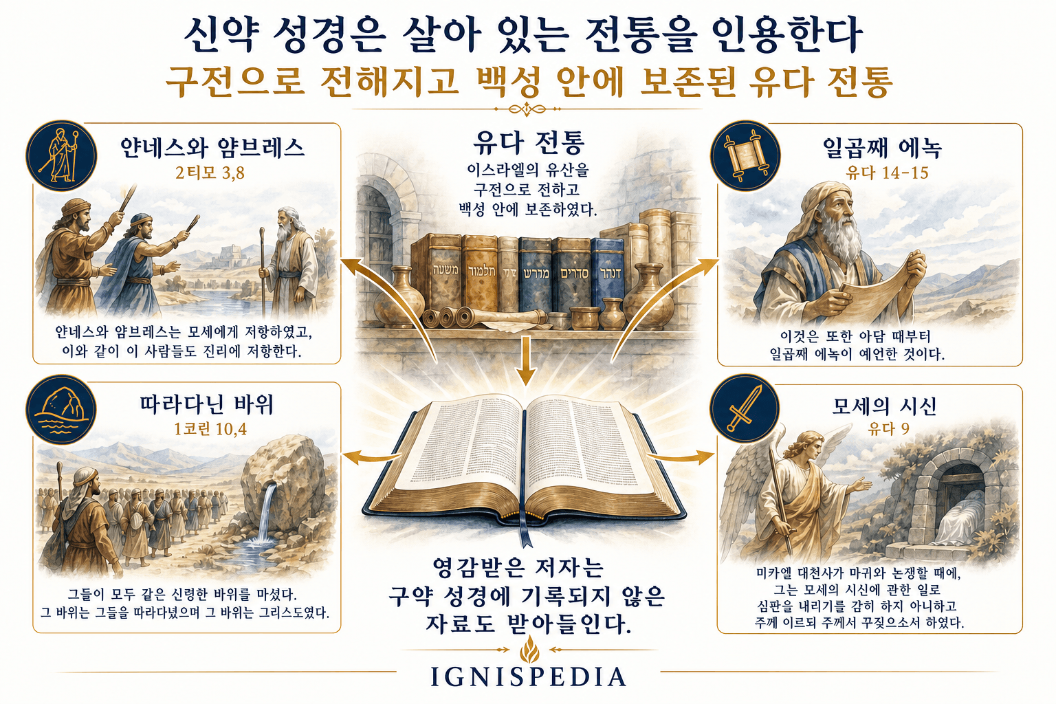 신약성경이 유대 전통에서 빌려온 내용들: 야네스와 얌브레, 따라오는 반석, 에녹과 모세의 시신
