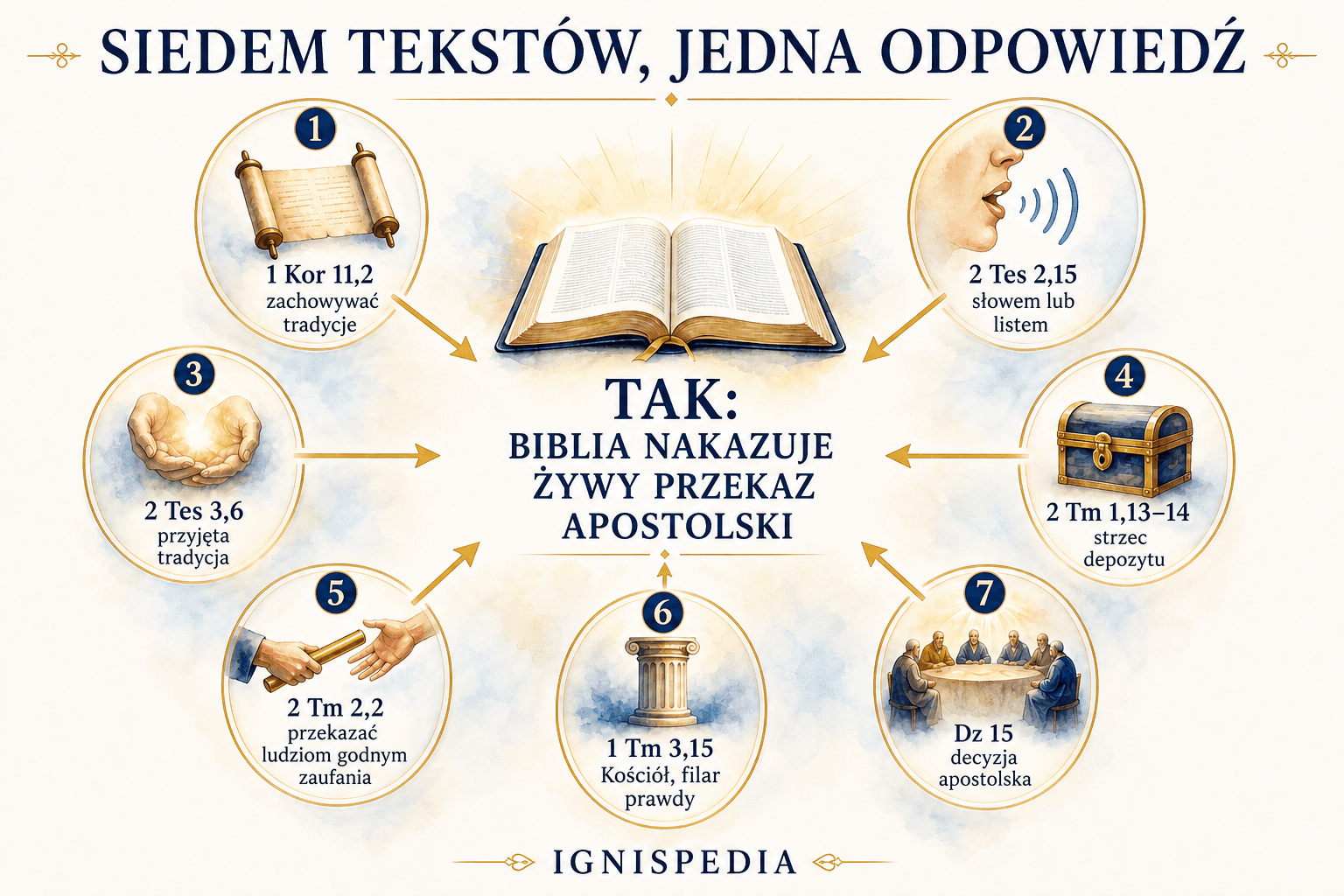 Podsumowanie siedmiu tekstów biblijnych potwierdzających żywą transmisję apostolską
