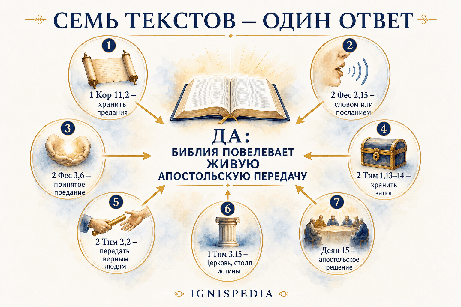 Итог по семи библейским текстам, свидетельствующим о живой апостольской передаче