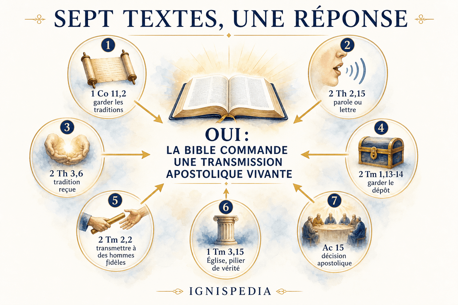 Synthèse de sept textes bibliques attestant la transmission apostolique vivante