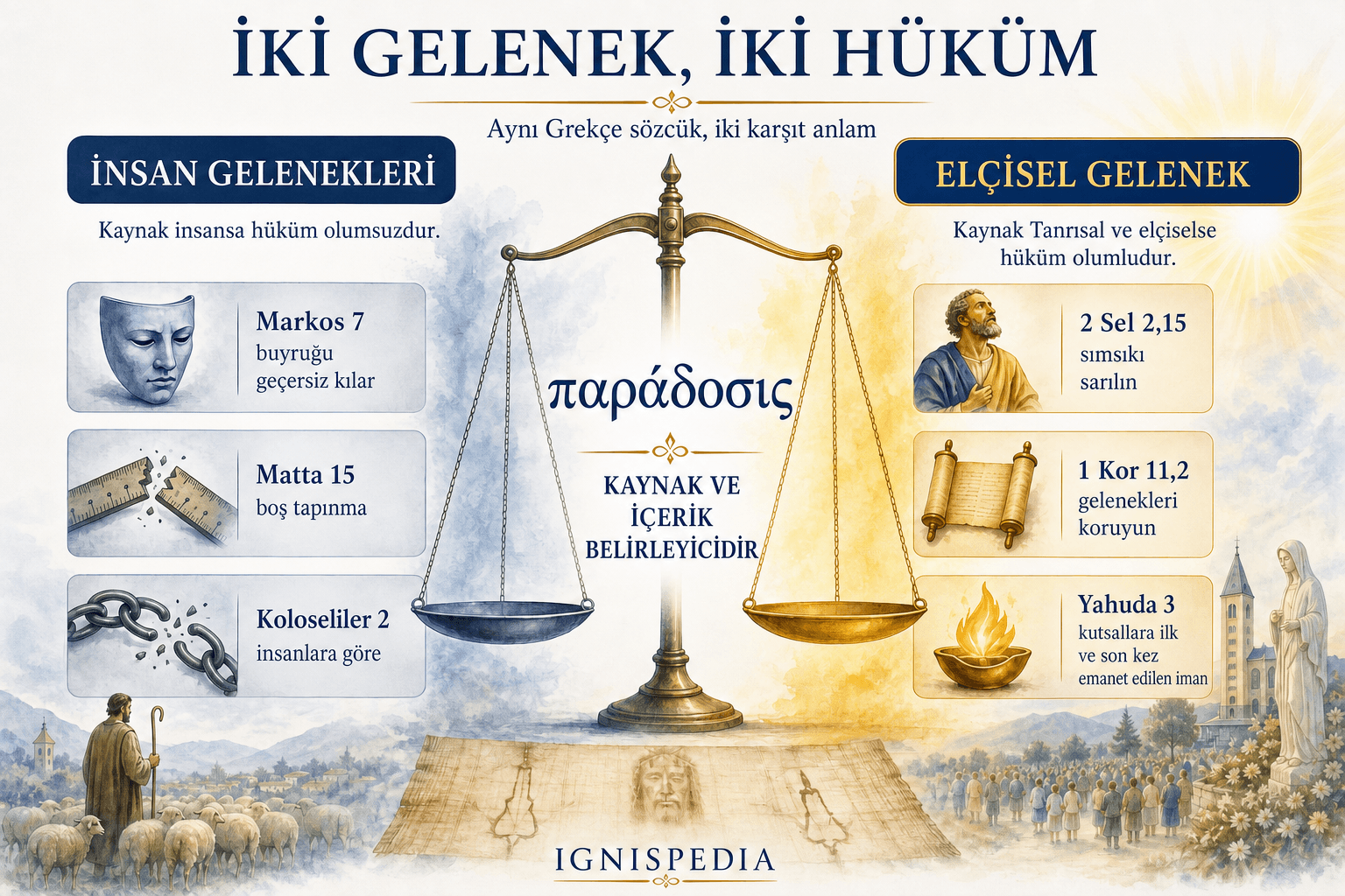 Kınanan insan geleneği ile emredilen elçisel Gelenek’i karşılaştıran infografik