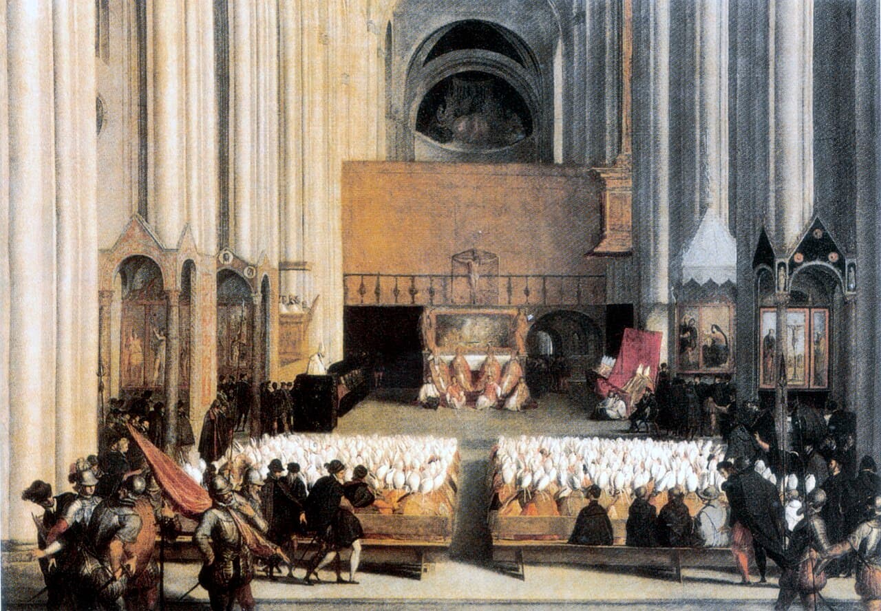 Darstellung der dreiundzwanzigsten Sitzung des Konzils von Trient im Jahr 1563