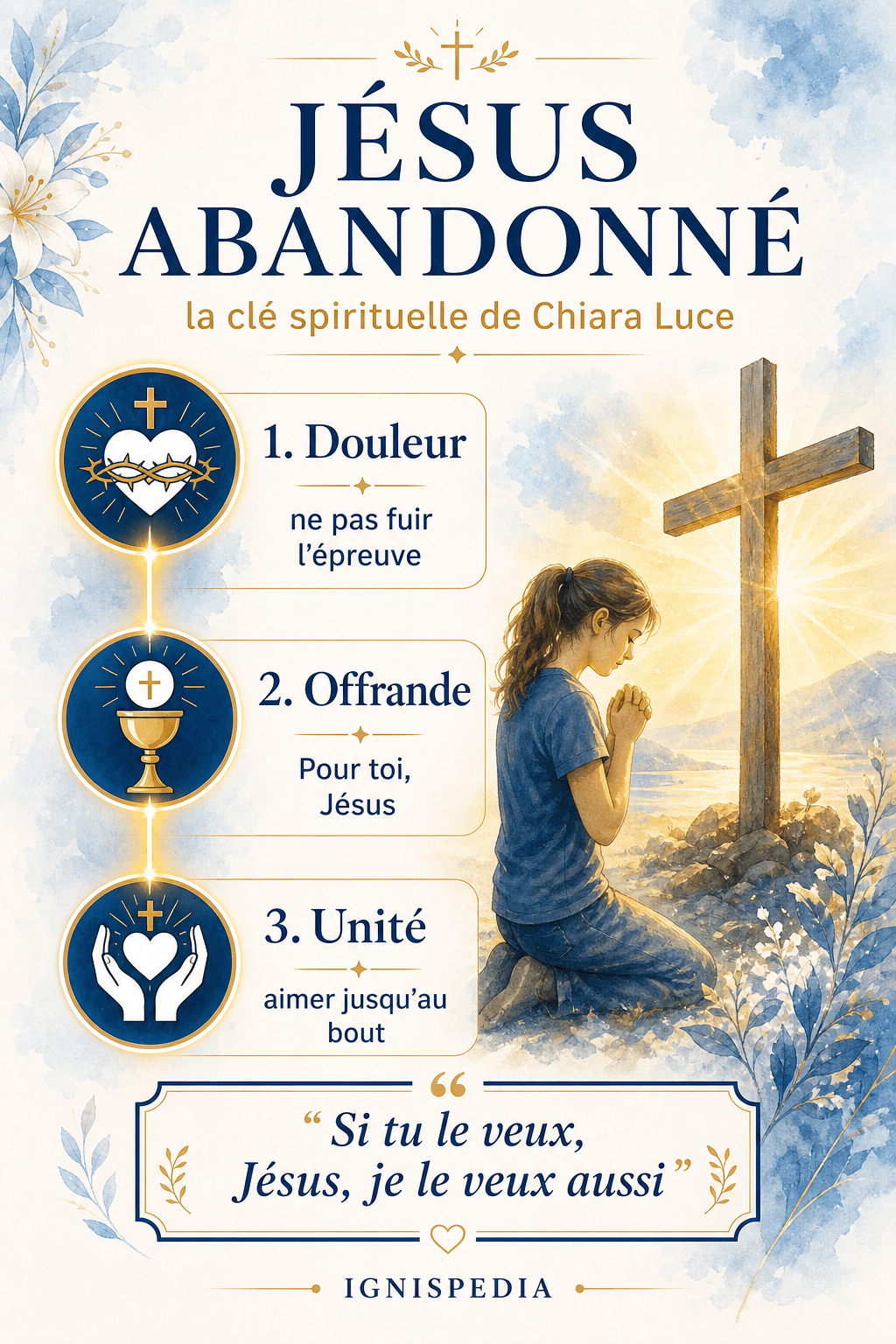 Infografía sobre Jesús abandonado como clave espiritual de Chiara Luce Badano