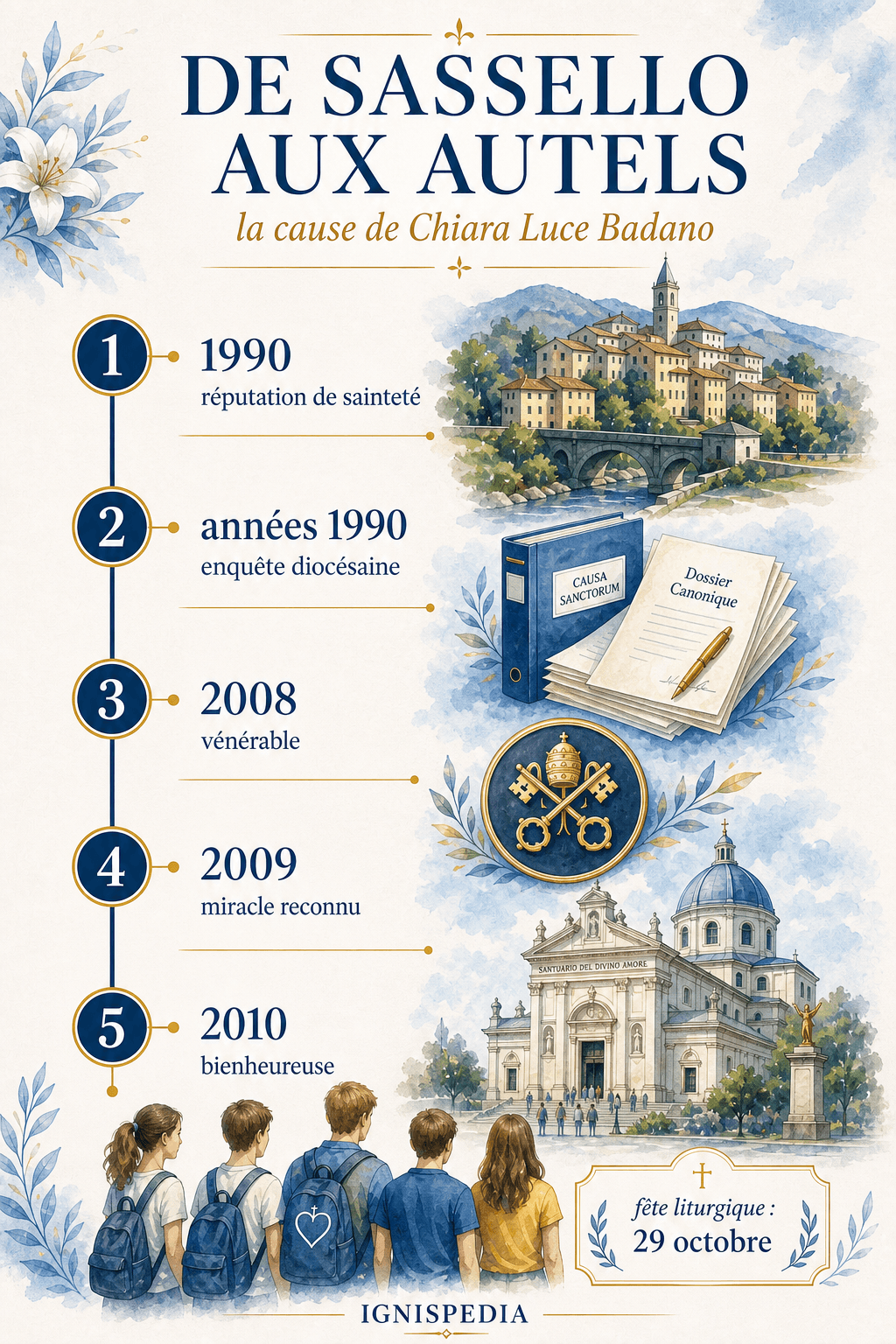 Infografía De Sassello a los altares sobre la causa de Chiara Luce Badano