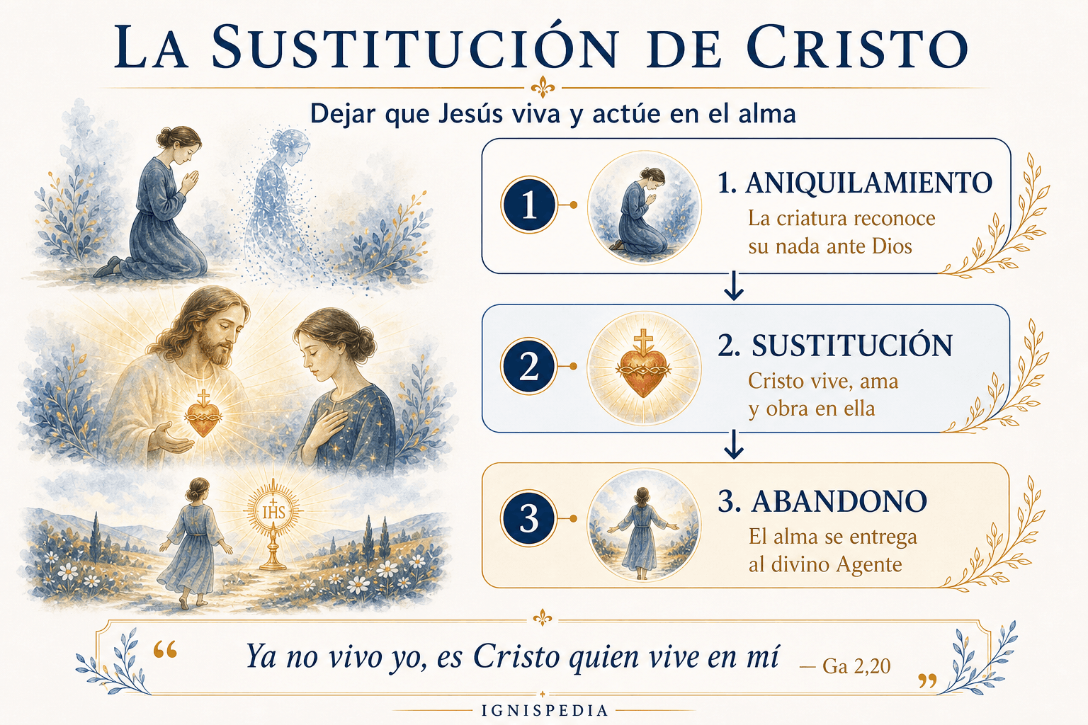 Esquema de la sustitución de Cristo en Dina Bélanger: anonadamiento, sustitución, abandono