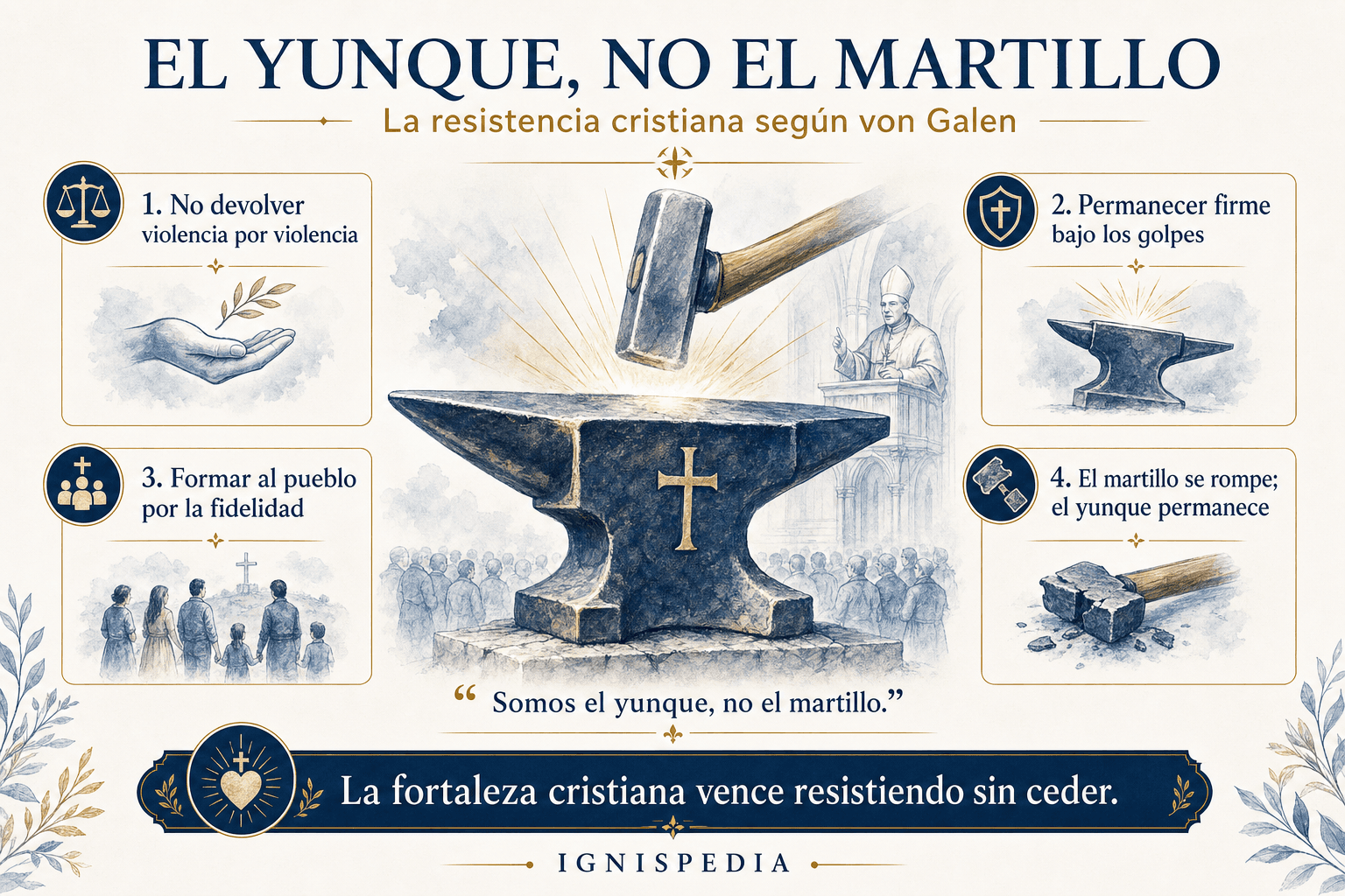 Infografía Ignispedia que explica la imagen del yunque y del martillo en el sermón del 20 de julio de 1941
