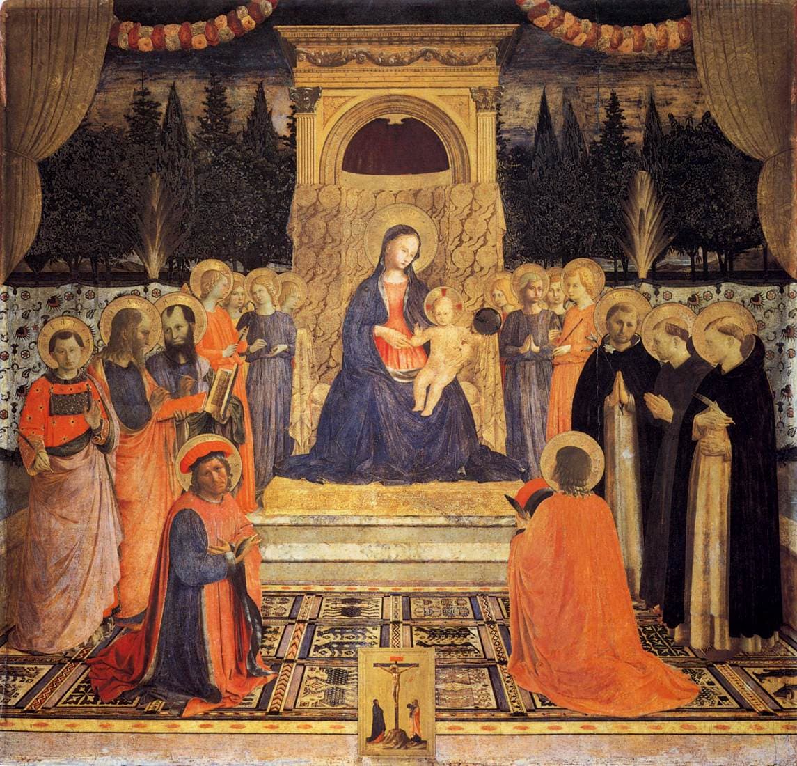 San Marco Altarpiece painted by Fra Angelico, Virgin and Child surrounded by saints