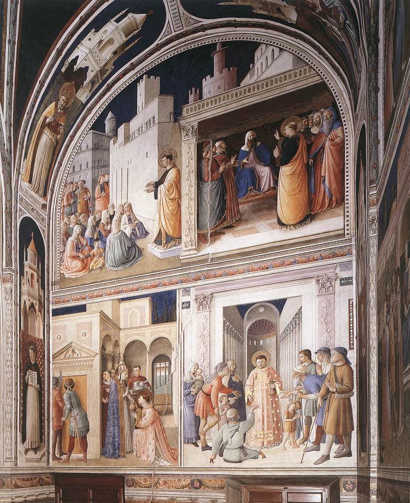 Central wall of the Niccoline Chapel: frescoes of the lives of Saint Stephen and Saint Lawrence