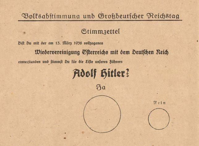 Cédula do plebiscito sobre o Anschluss de 10 de abril de 1938