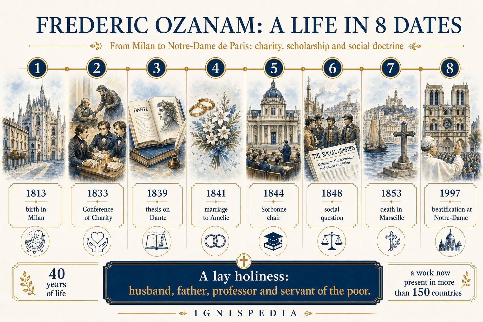 Timeline of the life of Frédéric Ozanam in eight dates