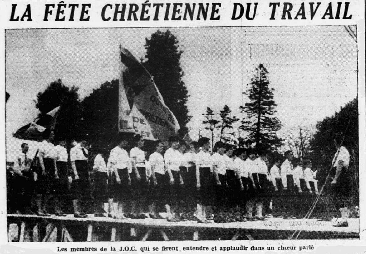 Zdjęcie prasowe chrześcijańskiego święta pracy zorganizowanego przez Jeunesse ouvrière chrétienne w 1939 roku.