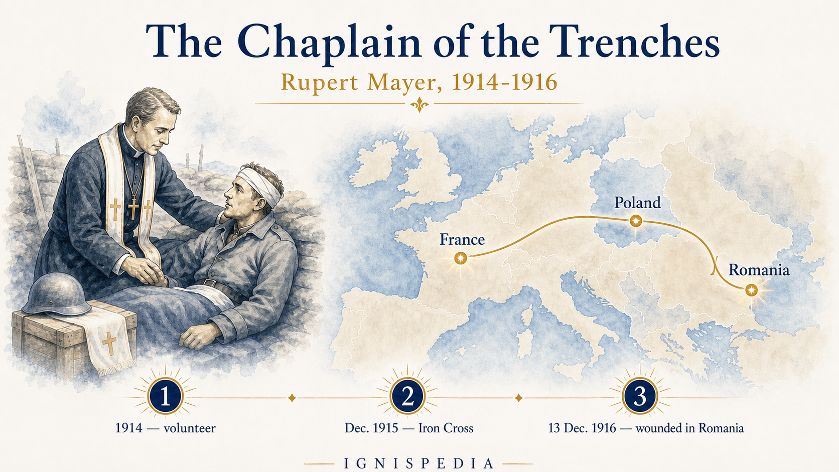 Map of the fronts where Rupert Mayer served as a military chaplain between 1914 and 1916