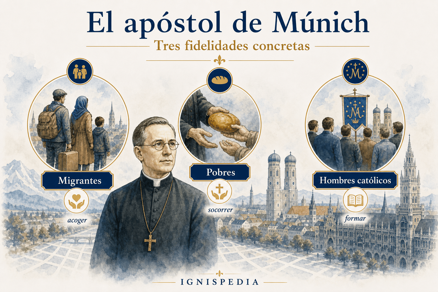 Infografia sobre las tres fidelidades concretas de Rupert Mayer en Munich