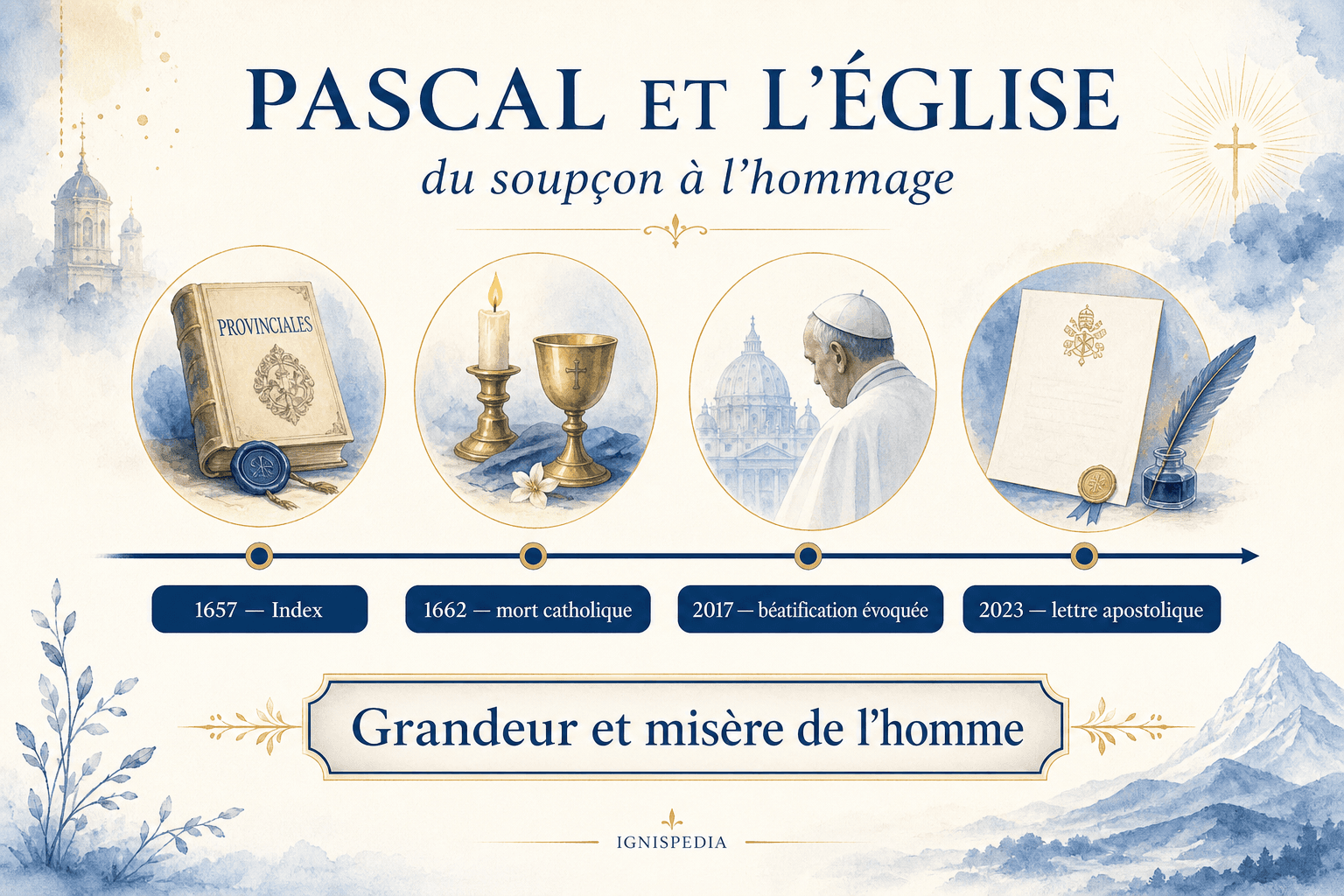 Infographie Ignispedia sur le regard de l'Église envers Blaise Pascal