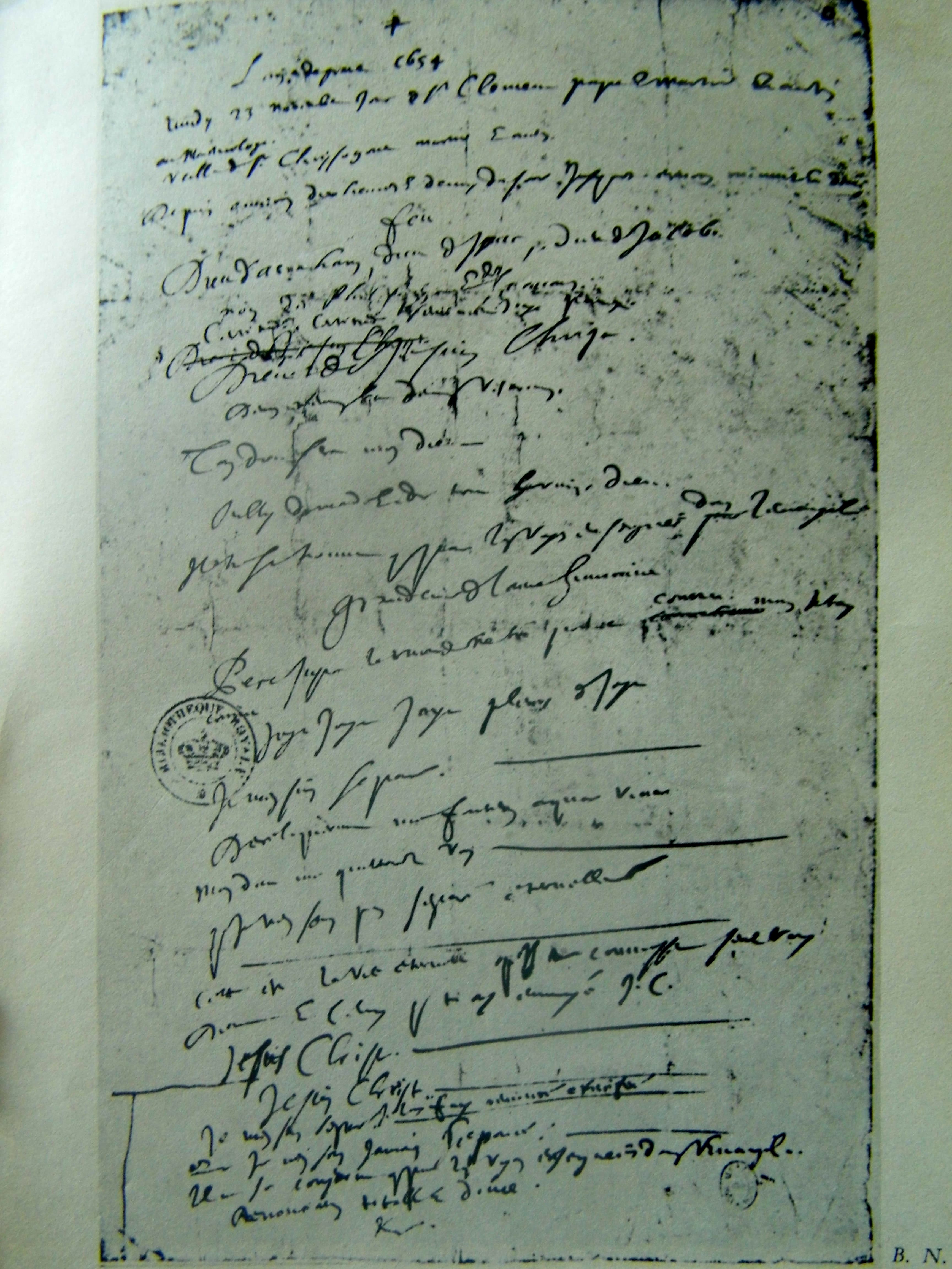 Fac-similé du Mémorial de Blaise Pascal conservé à la Bibliothèque nationale de France